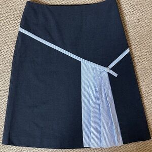 New Preppy Elevenses Dark Grey A-Line Skirt with Blue Searsucker Accents